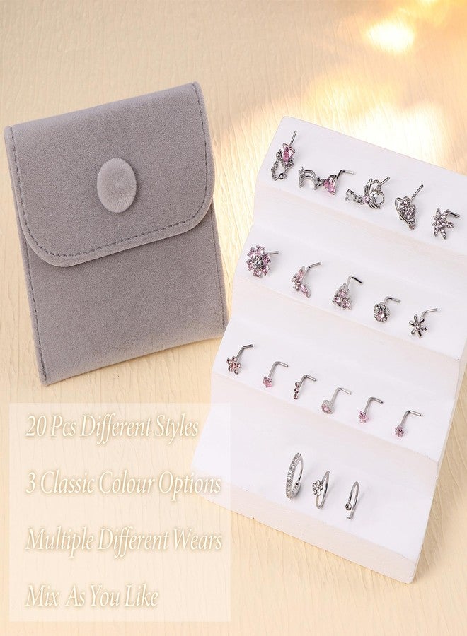 Drperfect حلقات أنف Drperfect على شكل حرف L، حلقات أنف مضادة للحساسية من الفولاذ المقاوم للصدأ - حلقات أنف متدلية على شكل فراشة وزهرة مرصعة بالزركونيا المكعبة، مجوهرات ثقب الأنف، هدية للنساء والرجال، مقاس 20 جرام، لون وردي - Image 5